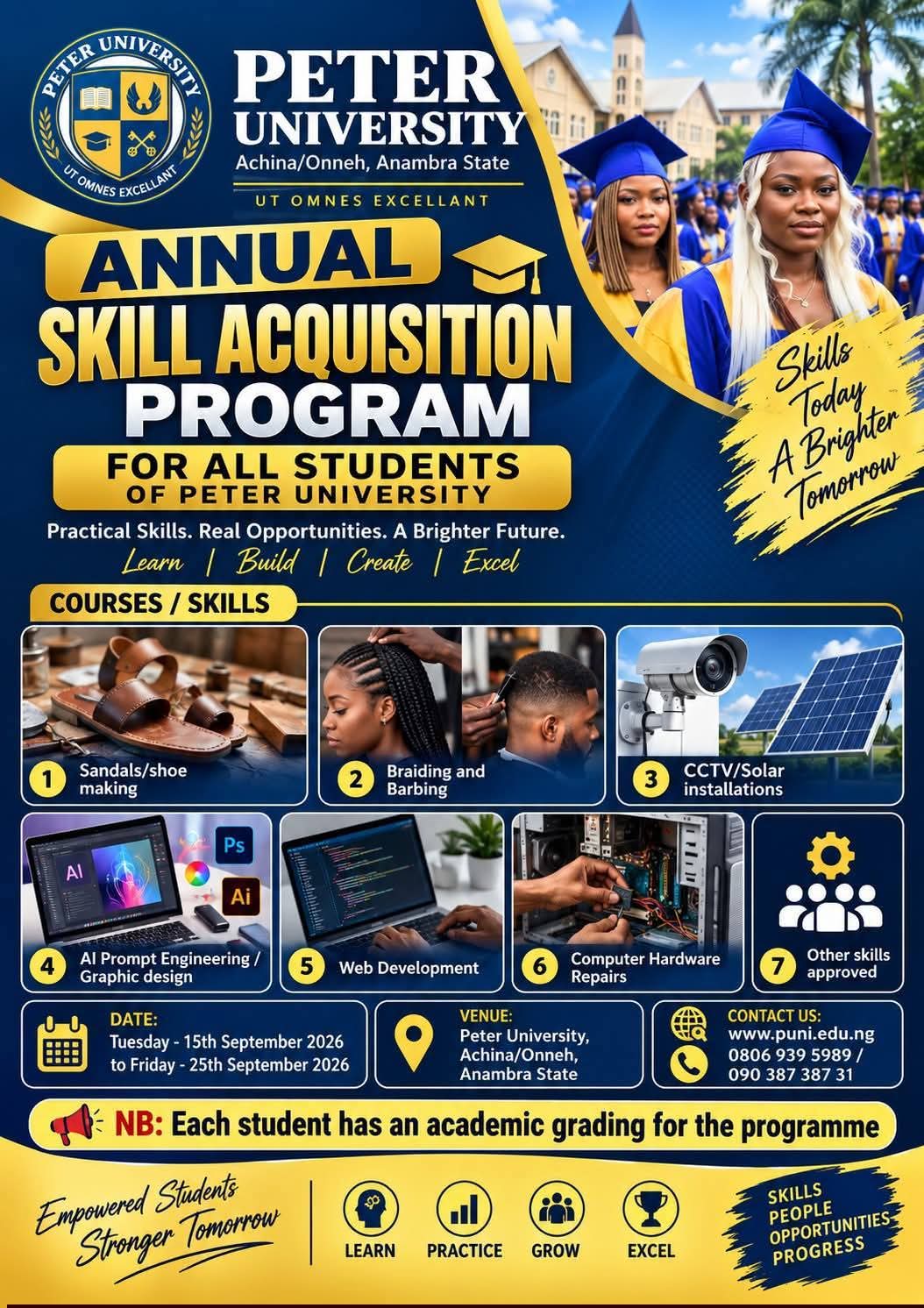 PETER UNIVERSITY KICKS OFF 2026/2027 SKILL ACQUISITION PROGRAM